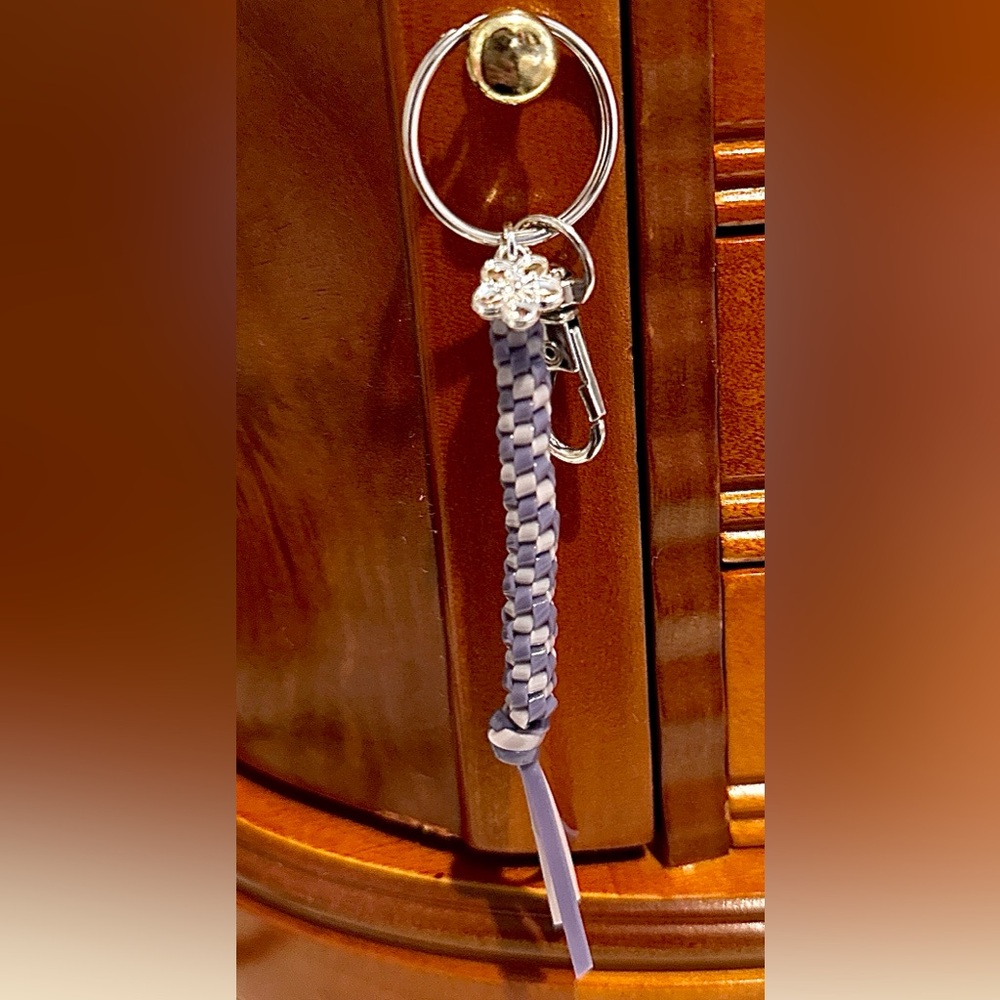 Braided Floral Keychain with Silver Clip